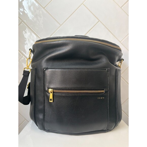 Fawn Design Handbags - Fawn Design Diaper bag Black Faux Leather Diaper Bag Backpack Original *GUC*